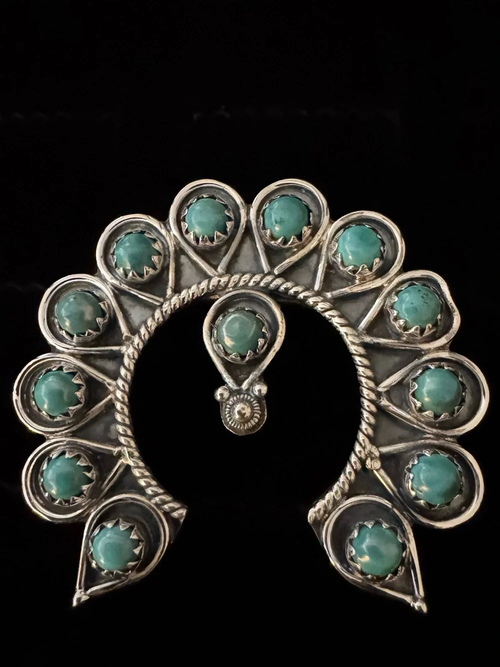 Turquoise Cluster Squash‎ Blossom statement, ring, - Sterling Silver